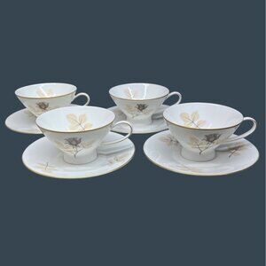 4 Rosenthal Shadow Rose Coffee Cup and Saucer Sets Germany